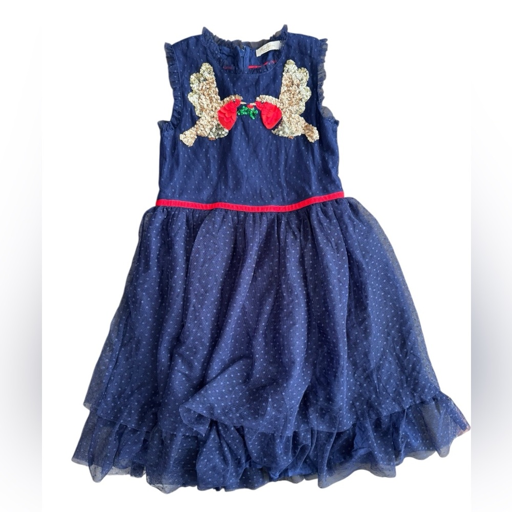 Mini Boden Dove Bird Christmas Tulle Sequin Party‎ Dress Girl Size 7-8